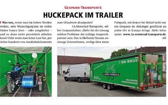 Zeitungsbericht über 1A Motorrad Transporte